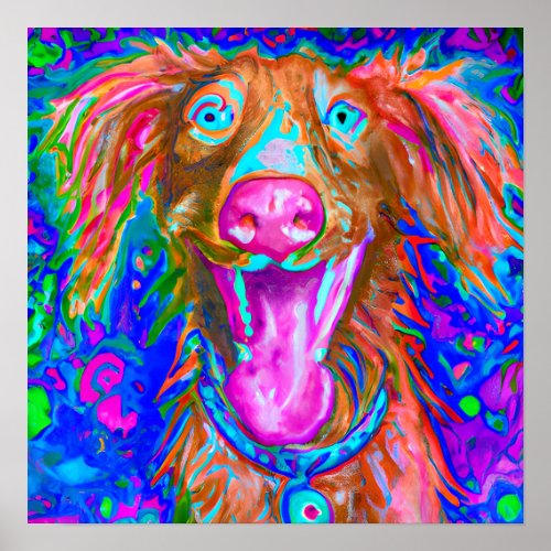 Crazy Happy Irish Setter Dog Art Portrait Poster