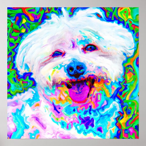 Crazy Happy Maltese Dog Art Portrait Poster