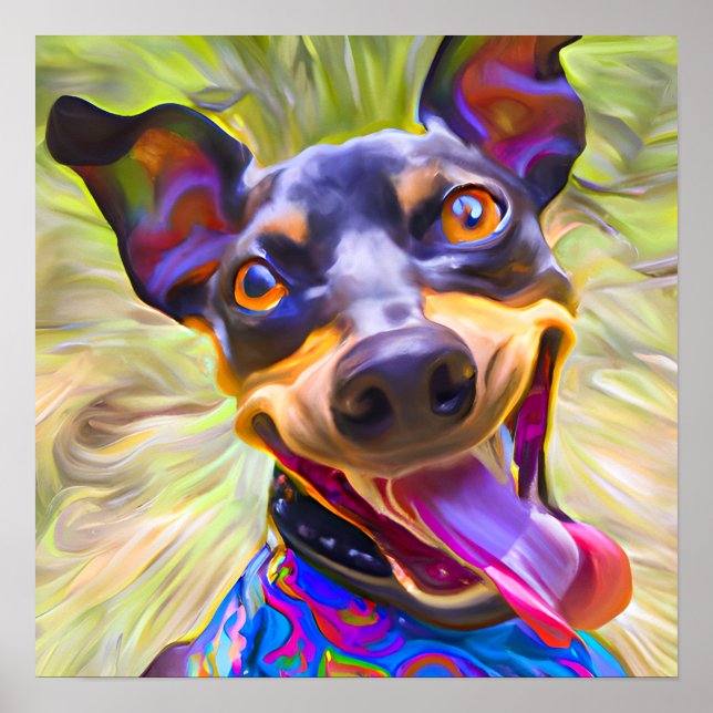 Crazy Happy Manchester Terrier Dog Art Portrait Poster (Front)