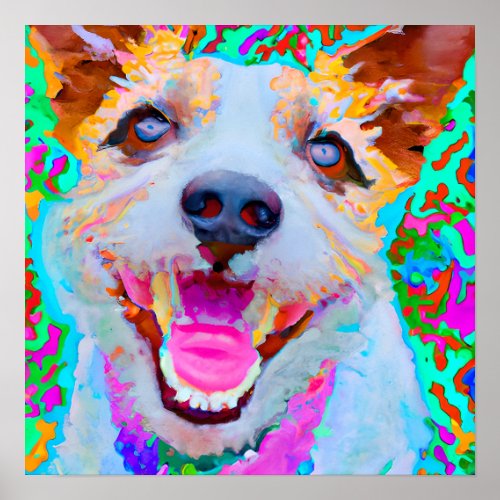 Crazy Happy Parson Russell Terrier Dog Art Poster