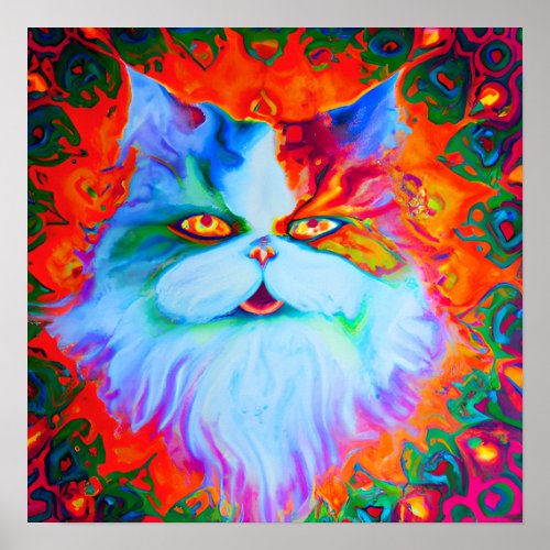 Crazy Happy Persian Cat Portrait Art Poster