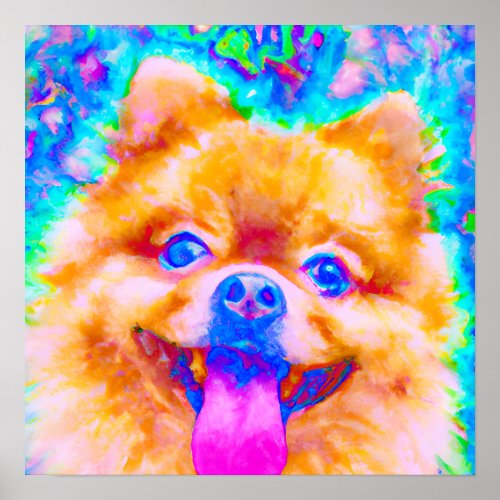 Crazy Happy Pomeranian Dog Portrait Art Poster