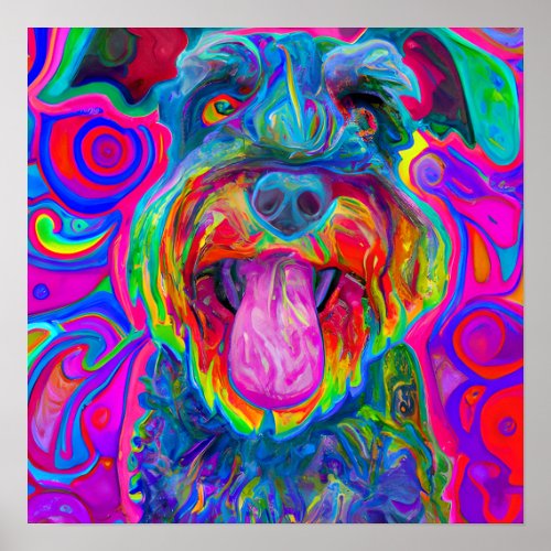 Crazy Happy Schnauzer Dog Art Portrait Poster