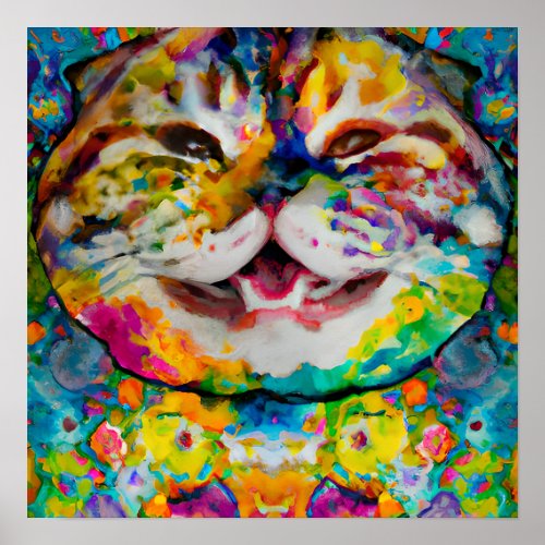 Crazy Happy Scottish Fold Cat Portrait Art Poster