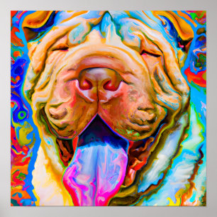Crazy Happy Shar-Pei Dog Art Portrait Poster