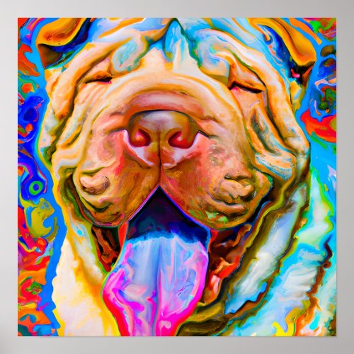 Crazy Happy Shar_Pei Dog Art Portrait Poster