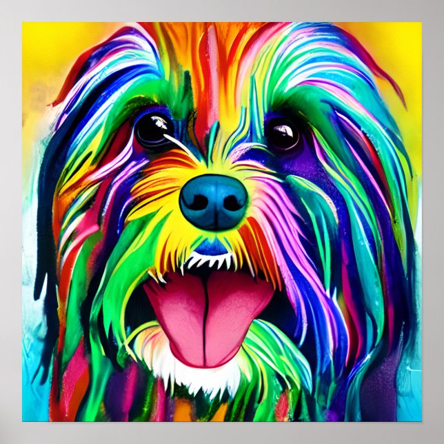 Crazy Happy Tibetan Terrier Dog Portrait Art Poster (Front)