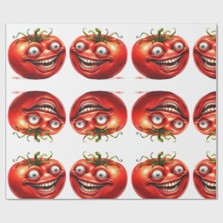 Crazy Happy Tomato Cartoon Funny Wrapping Paper