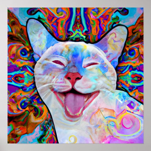 Crazy Happy Tonkinese Cat Portrait Art Poster