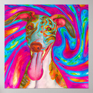 Crazy Happy Whippet Dog Portrait Art Poster