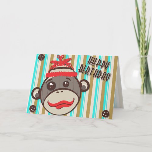 Crazy Hat Happy Birthday Sock Monkey Card