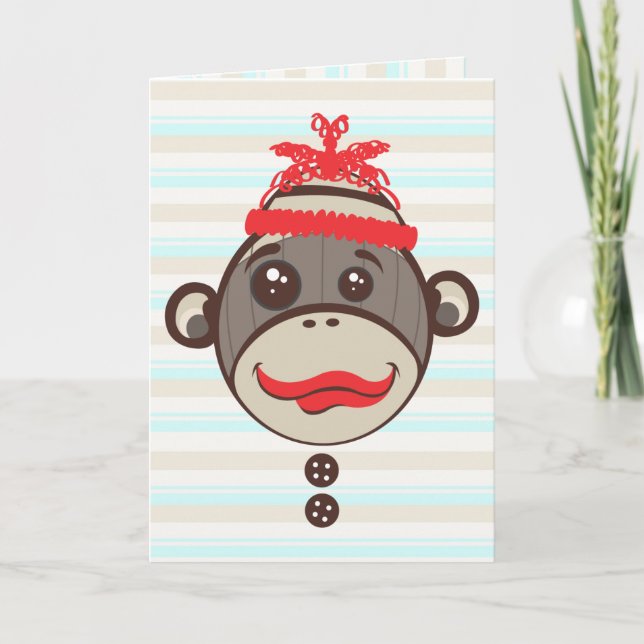 Crazy Hat Sock Monkey Thank You Card (Front)