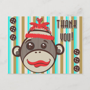 Crazy Hat Sock Monkey Thank You Postcard