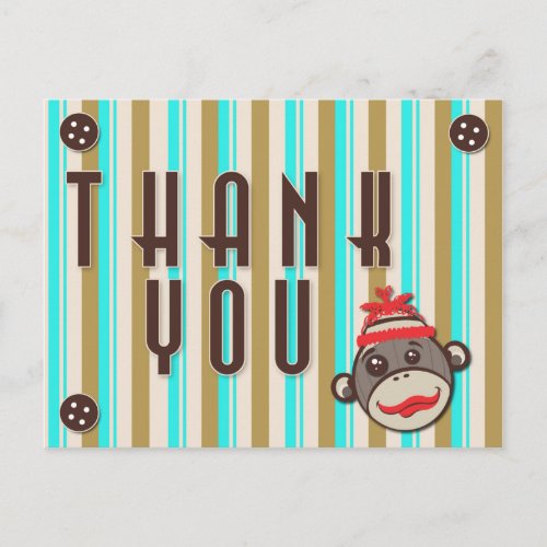 Crazy Hat Sock Monkey Thank You Postcard