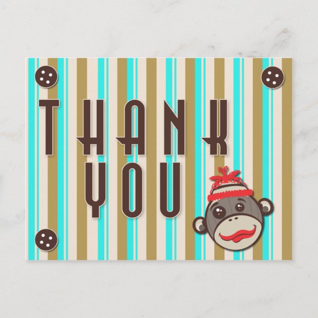 Crazy Hat Sock Monkey Thank You Postcard (Front)