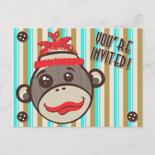 Crazy Hat Sock Monkey Youre Invited  Postcard