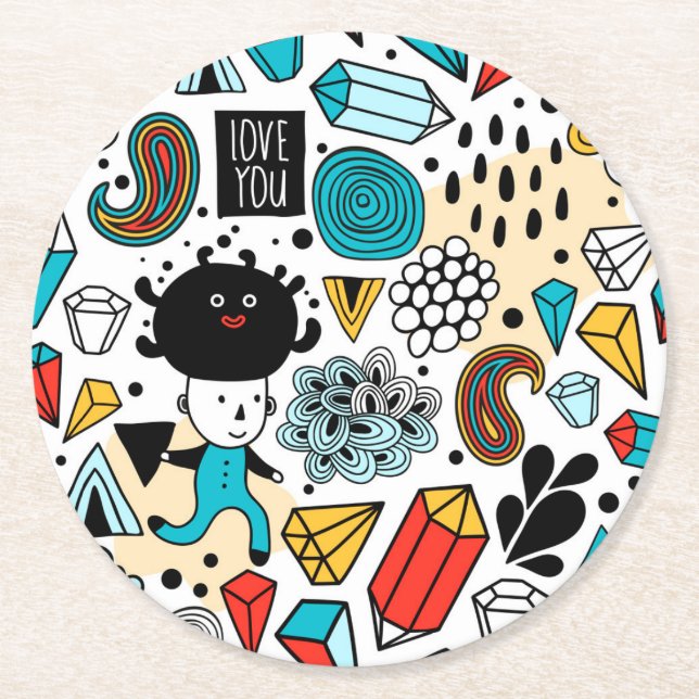 Crazy head round paper coaster (Front)