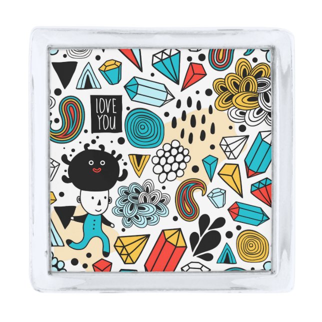 Crazy head silver finish lapel pin (Front)