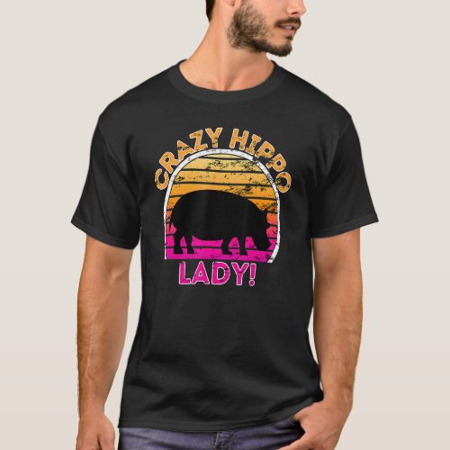 Crazy Hippo Lady  Funny Retro Hippo  T_Shirt