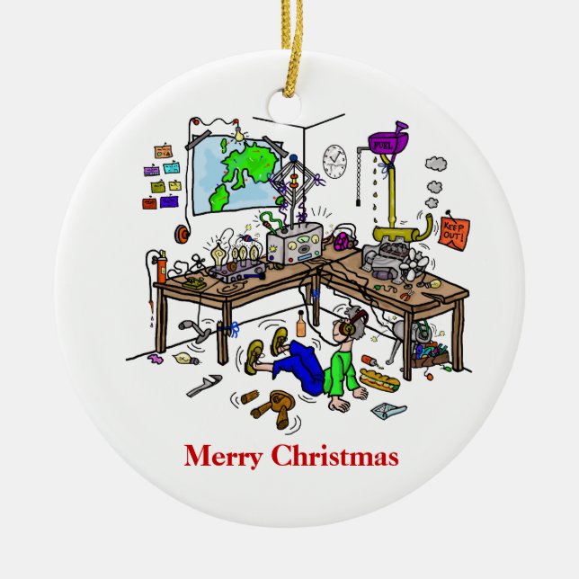 Crazy Homebrew Ham Radio Shack Christmas Ornament (Front)
