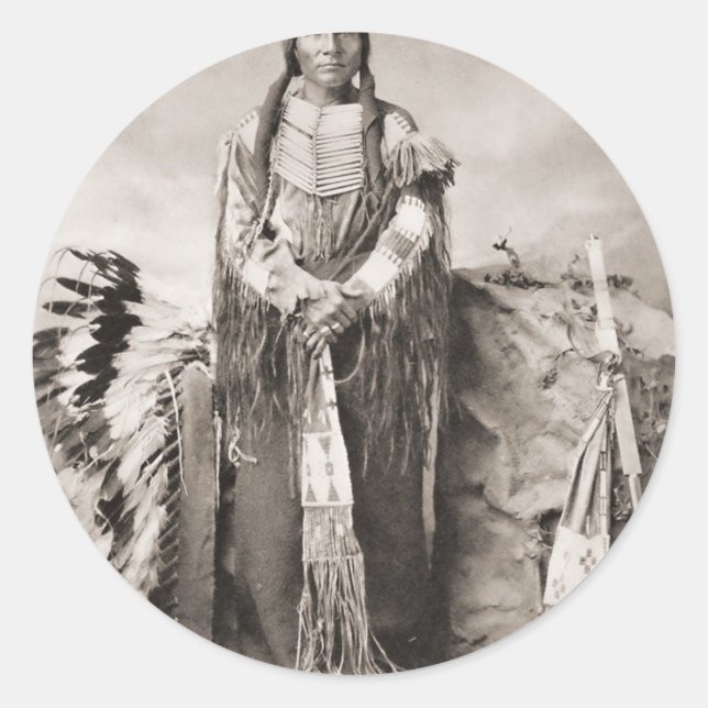 Crazy Horse Portrait Classic Round Sticker (Front)