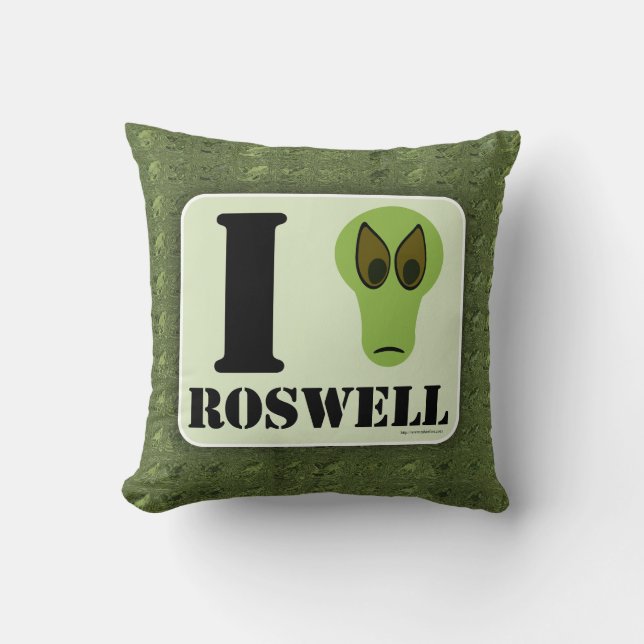 Crazy I Love Roswell UFO Alien Character Throw Pillow (Front)