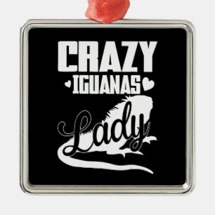 Crazy Iguana Lady Metal Ornament