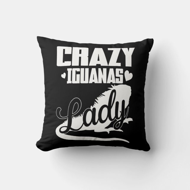 Crazy Iguana Lady Throw Pillow (Front)