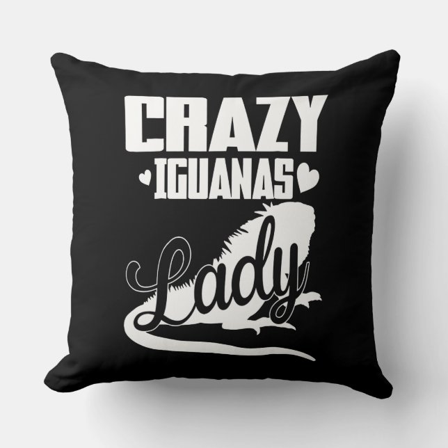 Crazy Iguana Lady Throw Pillow (Front)