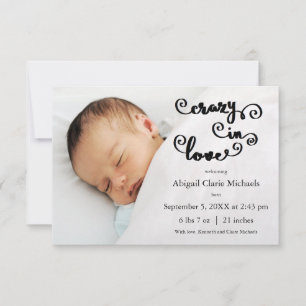 Crazy in Love Blue - 3x5 Birth Announcement