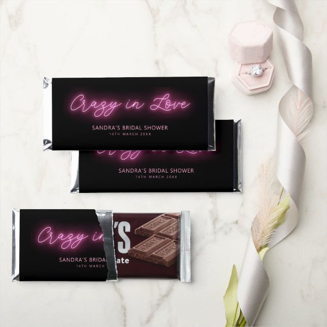 Crazy in love bridal shower neon lights hershey bar favors (Front)
