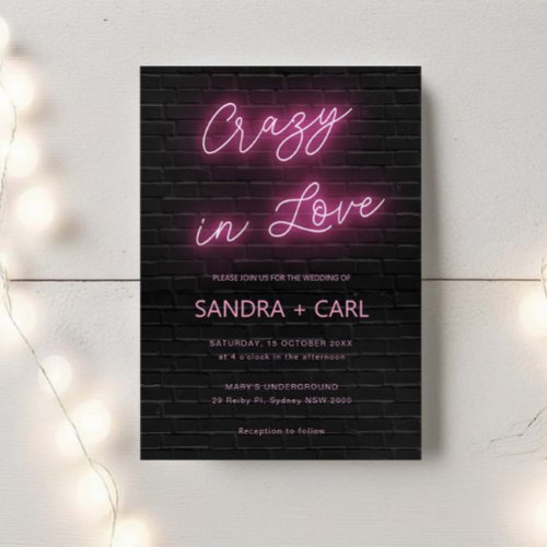 Crazy in Love Neon Glow Light Invitation