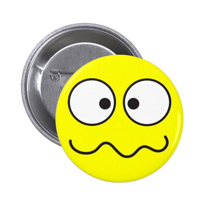 Crazy insane smiley face cross eyed pinback buttons