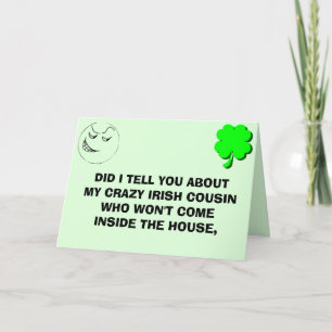 CRAZY IRISH COUSIN joke Letterpress Thank You Card