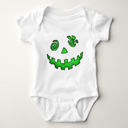 Crazy Jack O Lantern Pumpkin Face Green Baby Bodysuit