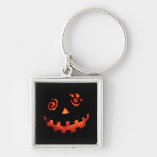 Crazy Jack O Lantern Pumpkin Face Orange Keychain