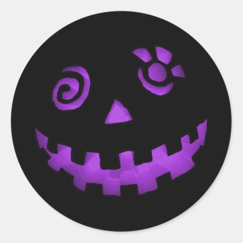 Crazy Jack O Lantern Pumpkin Face Purple Classic Round Sticker