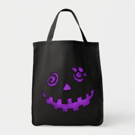 Crazy Jack O Lantern Pumpkin Face Purple Tote Bag