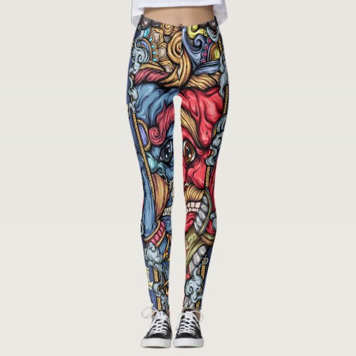 Crazy Japan Samurai Dragon Graffiti Leggings