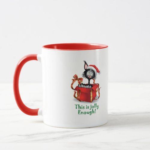 Crazy Jolly Black Christmas Cat Mug