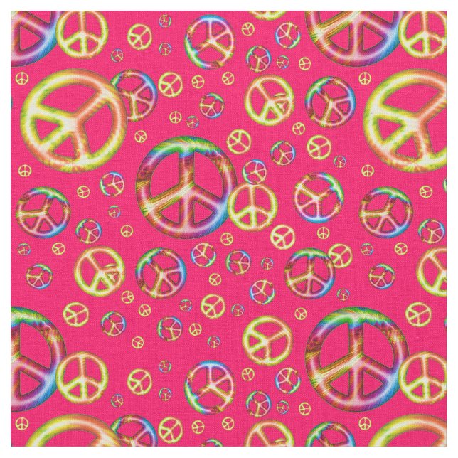 Crazy Kids Colors-Peace Out Pink-Zazzle Fabric (Close Up)
