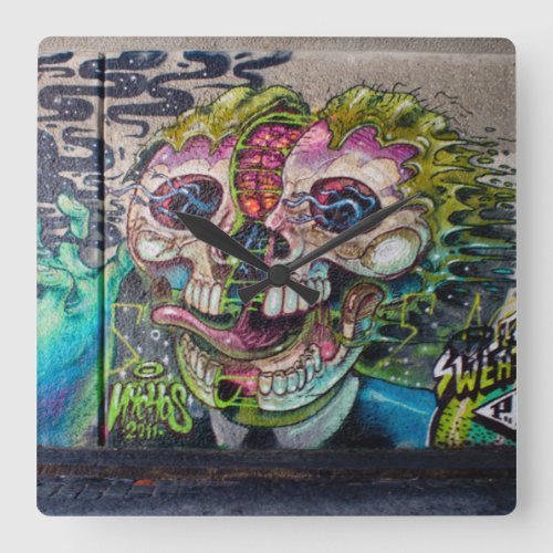 Crazy Kind Of Horror Skull Graffiti Square Wall Clock