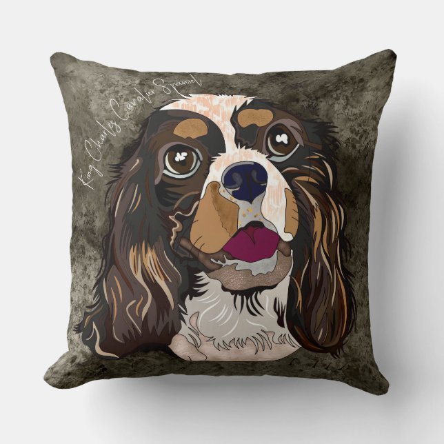 Crazy King Charles Cavalier hand-painted  Throw Pillow (Front)