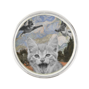 Crazy Kitties Having Fun Surrealistic Illustration Lapel Pin