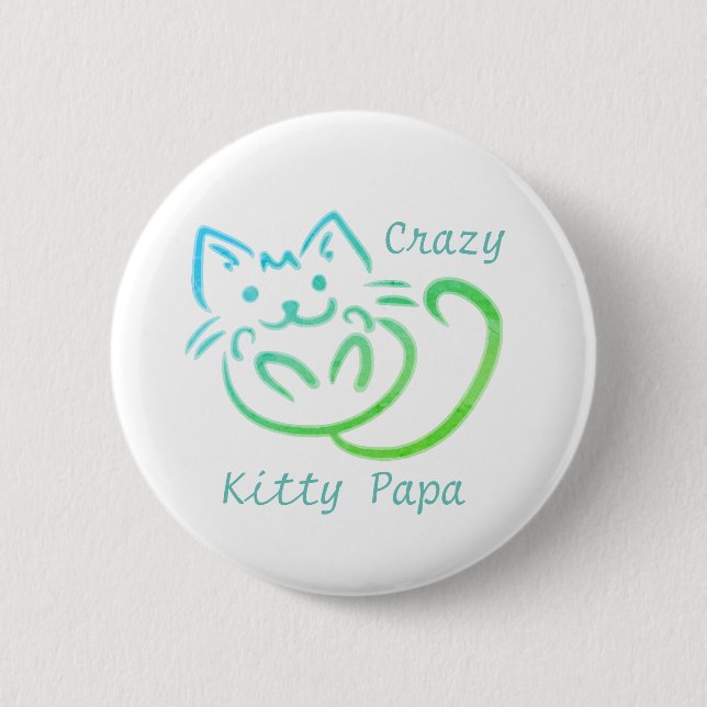 Crazy Kitty Papa Cute Kitty Abstract Pinback Button (Front)