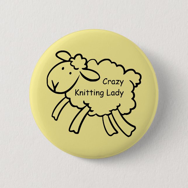 Crazy Knitting Lady Badge Button (Front)