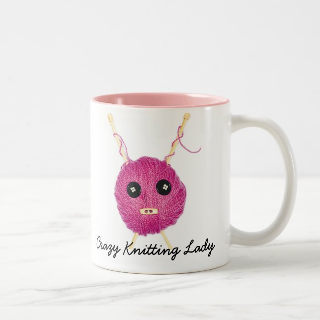 Crazy Knitting Lady Two-Tone Coffee Mug (Right)