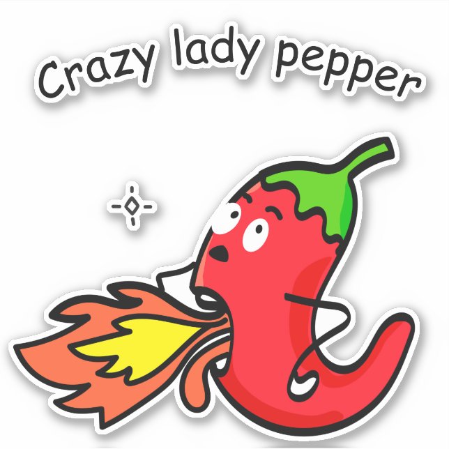 Crazy Lady Pepper Funny Red Chili Hot Vegetables Sticker (Front)