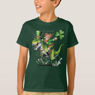 Crazy Leprechaun on T-Rex Funny St Patricks Day T-Shirt
