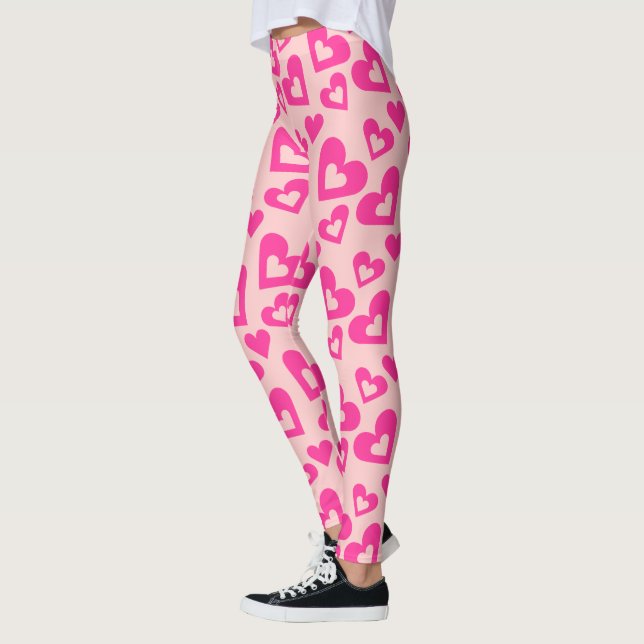 Crazy Light & Dark Pink Hearts Leggings (Left)